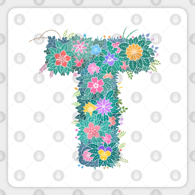 "T" Floral Letter Monogram Magnet by birthflower